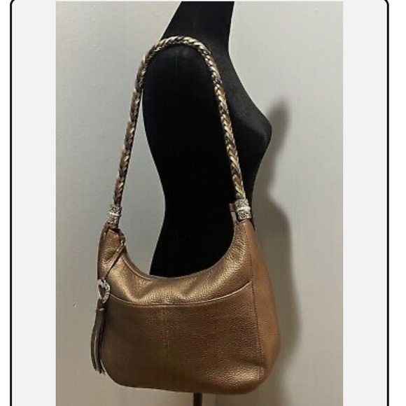 Brighton Hobo Barbados Handbag Bronzed Brown Pebbled Leather Braided PreLoved - Picture 15 of 15